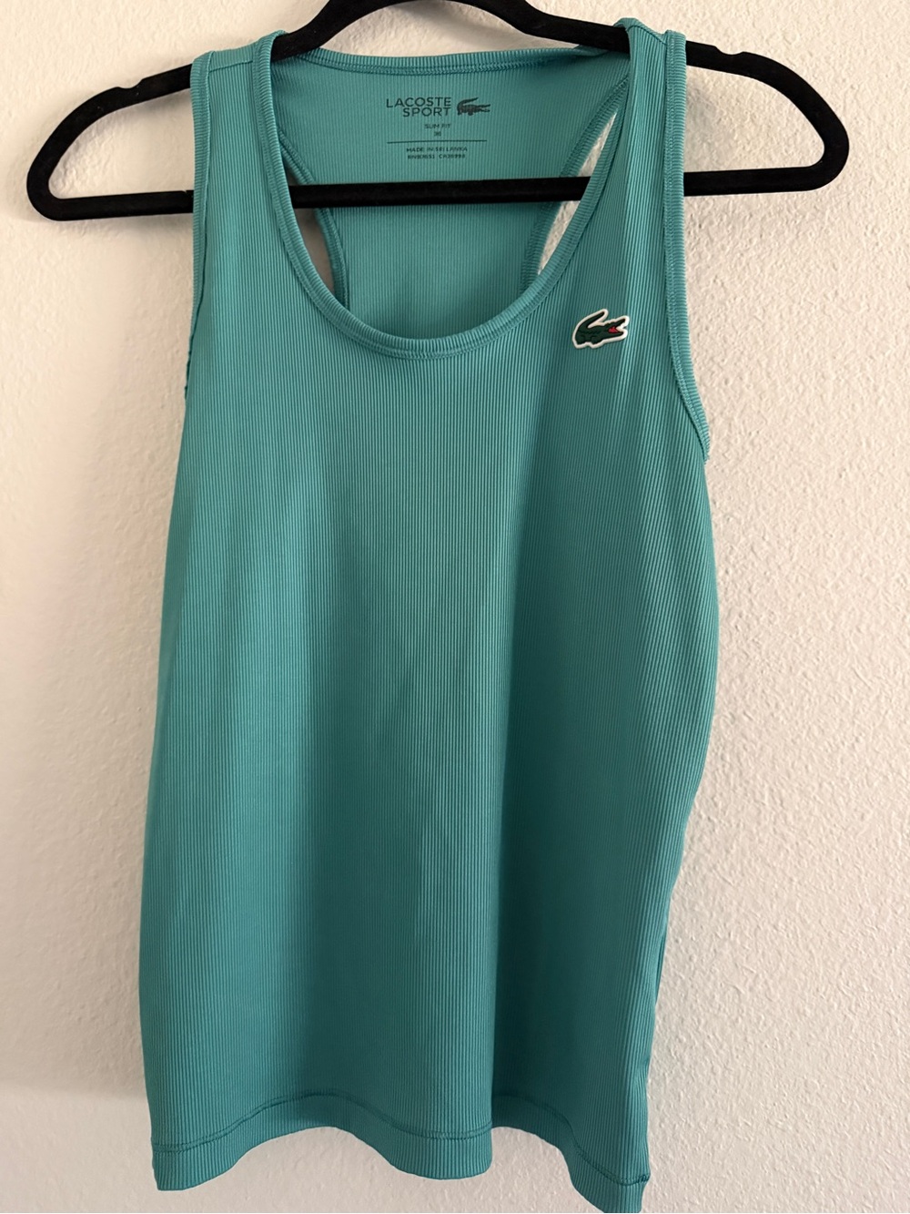 Lacoste Sport Tank Top Womens M Blue Ribbed Racerback Preppy Classic